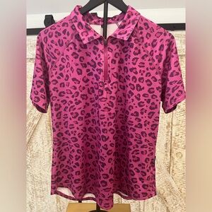 Soneven Women’s Purple/Pink Leopard Print Golf Tennis Shirt size Large
